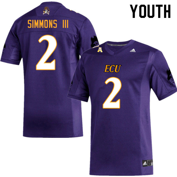 Youth #2 Walter Simmons III ECU Pirates College Football Jerseys Sale-Purple